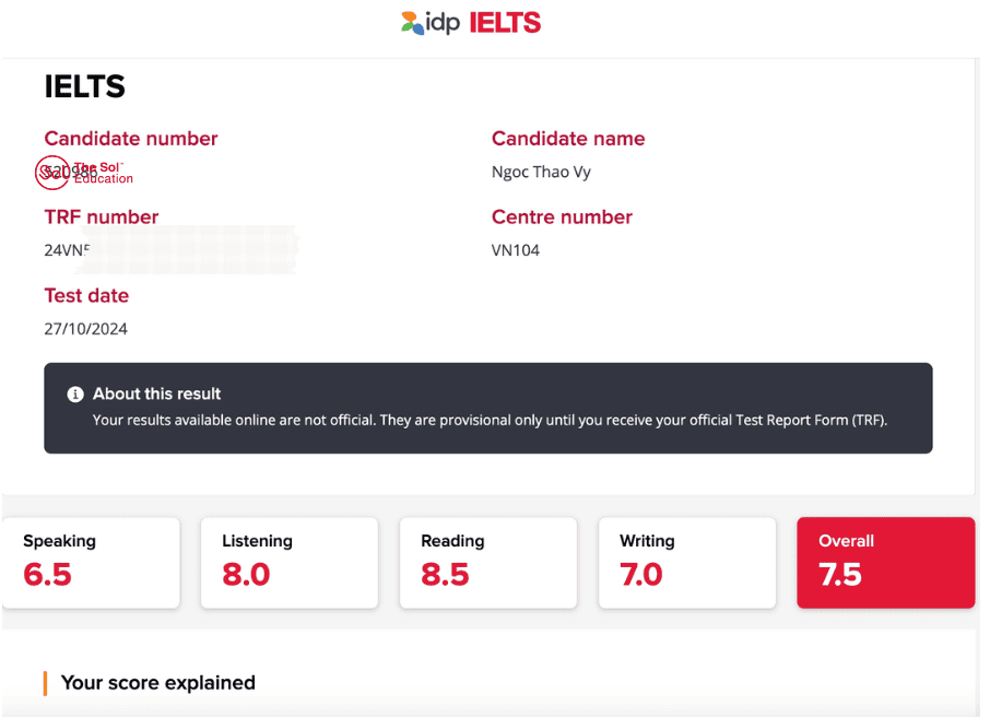 Nguyen Ngoc Thao Vy 7.5