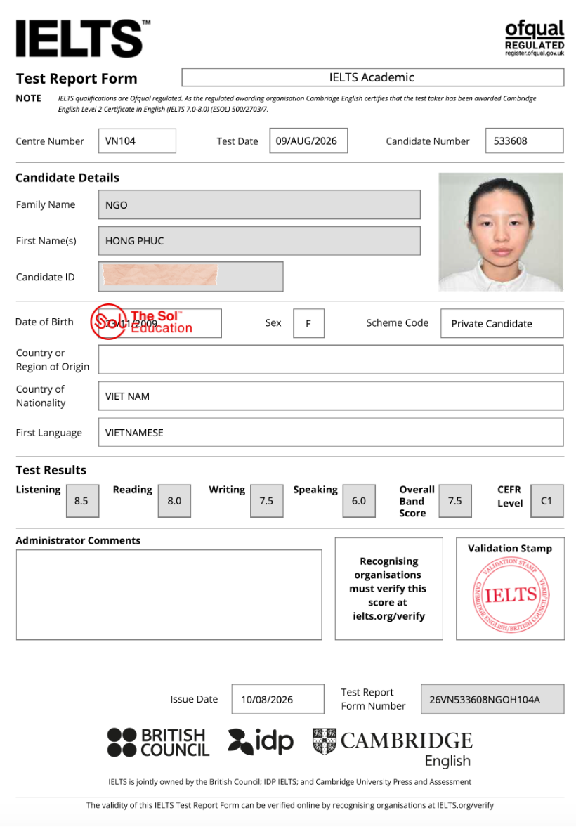 Ngô Hồng Phúc 7.5 IELTS